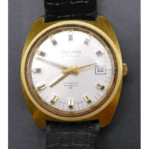 737 - A vintage Paul Jobin automatic wristwatch, 25 jewel with seconds hand and calendar, leather strap br... 