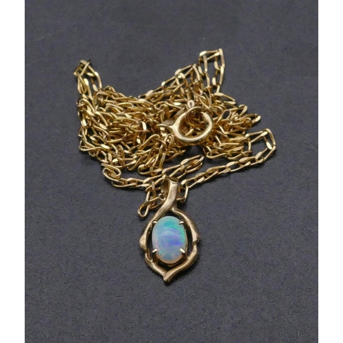 753 - A 9ct gold small drop pendant set with opal, with chain, 2.3 grams gross