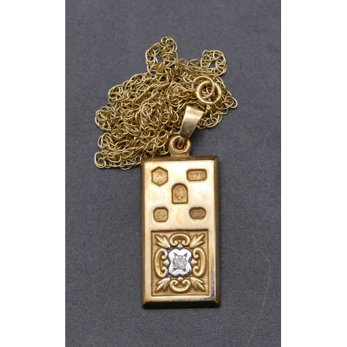 761 - A 9ct gold Limited Edition nugget pendant set with small diamond, with chain, 10 grams gross