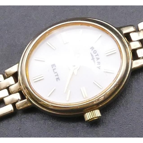 778 - A 9ct gold ladies' Rotary Elite wrist watch with matching strap bracelet, white enamel dial, overall... 