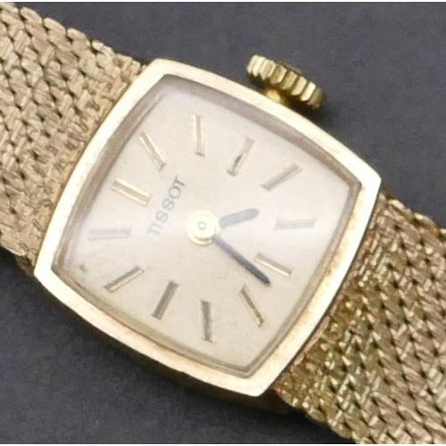 779 - A Tissot 9ct gold wristwatch with square dial, matching strap bracelet, 21.7 grams gross without mov... 