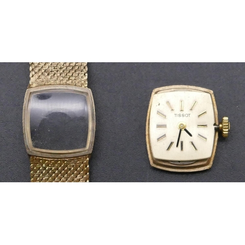 779 - A Tissot 9ct gold wristwatch with square dial, matching strap bracelet, 21.7 grams gross without mov... 