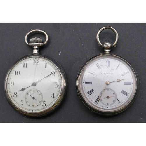 785 - JW Benson, London silver open faced pocket watch with white enamel dial and seconds dial (working), ... 