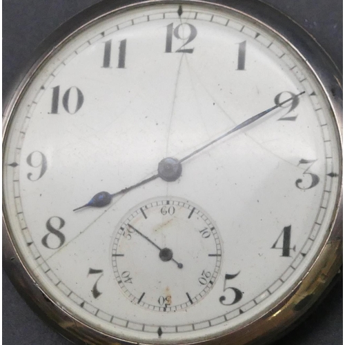 785 - JW Benson, London silver open faced pocket watch with white enamel dial and seconds dial (working), ... 