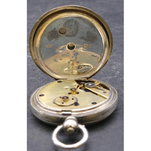 785 - JW Benson, London silver open faced pocket watch with white enamel dial and seconds dial (working), ... 