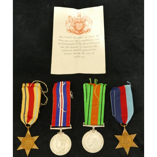 819 - 4 WWII medals, 1939-45 medal, Defence Medal, 39-45 Star and the African Star, in box.