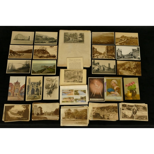 833 - A quantity of various postcards and a small quantity of engravings mounted with pressed plants