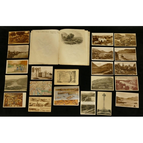 833 - A quantity of various postcards and a small quantity of engravings mounted with pressed plants