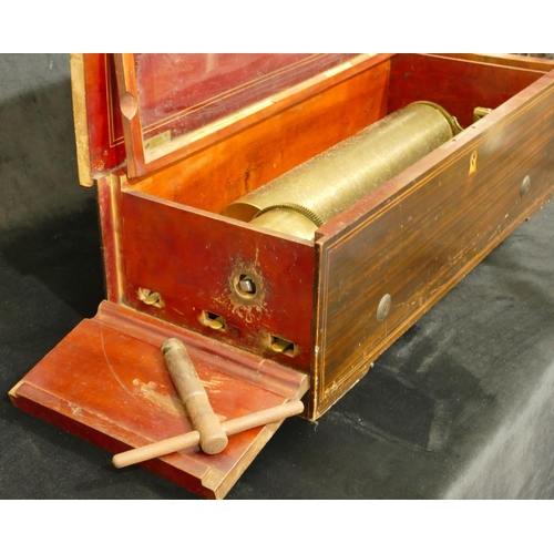 834 - A 19th Century walnut musical box with allover inlaid decoration, hinged lid (18 teeth missing and n... 