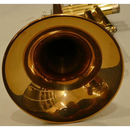 998 - A brass Yamaha trumpet stamped YTR4335G, serial number 603230, Yamaha 3 mouth pieces numbered 11E4, ... 