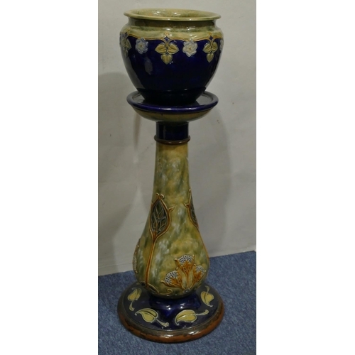 190 - A Royal Doulton glazed earthenware round bulbous shaped jardinière on further round bulbous stand wi... 