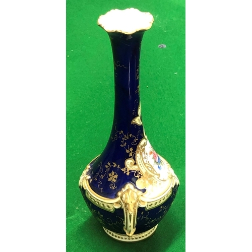 191 - A Coalport round bulbous thin necked trumpet shaped 2 handled vase on blue and cream ground with han... 