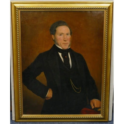 229 - A 19th Century oil on canvas, half length portrait of a standing gentleman (relined), in gilt frame,... 