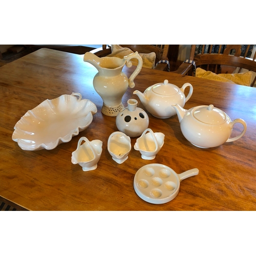 6161 - A quantity of white china, including 2 teapots, a leaf shaped dish etc. (9)