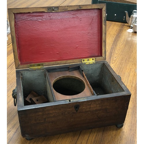 6178 - A wooden tea caddy with hinged lid 3 compartments  to interior.