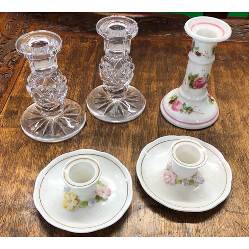 6169 - A pair of Royale Stratford dwarf candlesticks, a pair of cut glass candlesticks and 1 other candlest... 