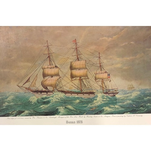 7089 - 4 unframed coloured Ben Line Old Ship prints from 1875. 