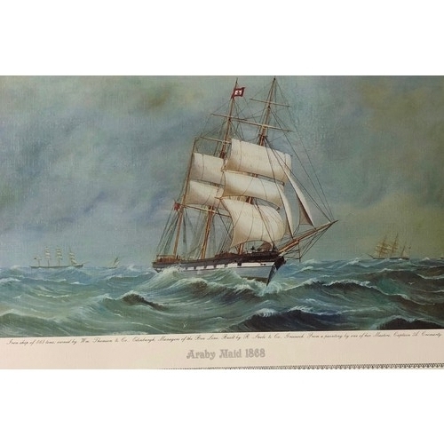 7089 - 4 unframed coloured Ben Line Old Ship prints from 1875. 