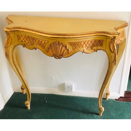 7076 - An ornate cream painted console table with gilt detail, curved legs, 1 drawer  below, 101cm high, 10... 