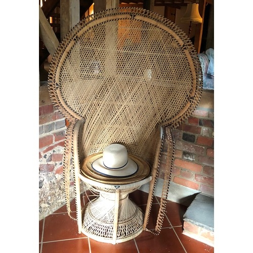 7070 - A large wicker conservatory chair, 152cm high and 3 straw hats. (not held by PFW)