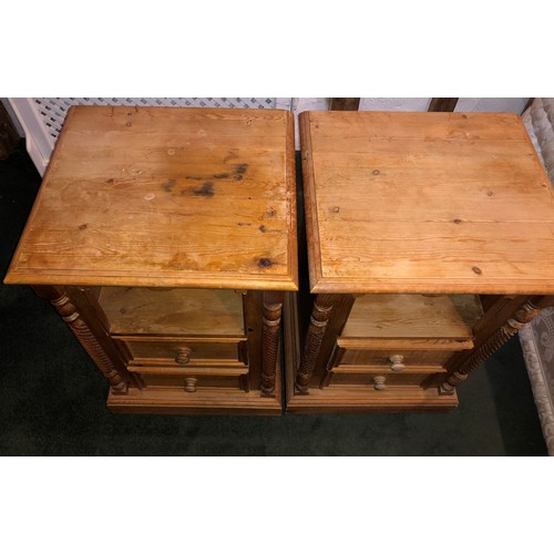 7068 - A pair of pine bedside cabinets each with open shelf and 2 drawers below, knob handles, 76.5cm high,... 