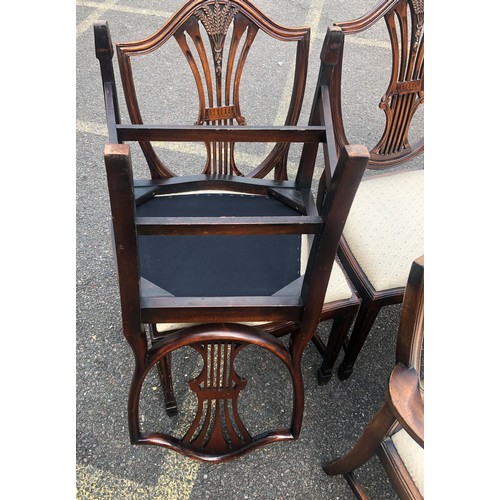 7148 - A set of 8 reproduction mahogany dining chairs with cream drop seats, 2 carvers, 6 singles