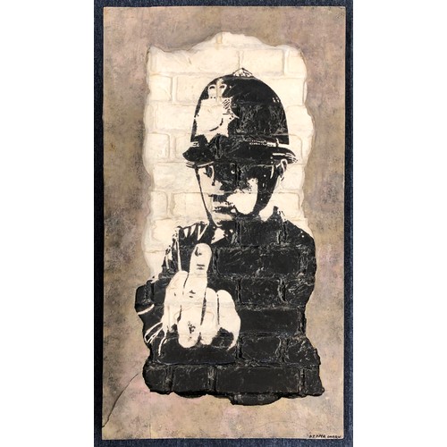 7166 - A copy after Banksy, D.T. Piper ONAQW, picture of a policeman, on fibreglass, signed