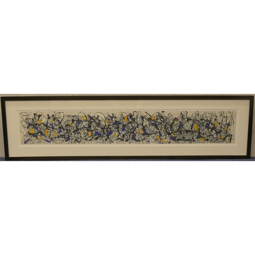 107 - A Modern Jackson Pollock coloured print in black frame, 22cm x 132.5cm