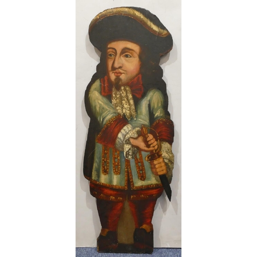 111 - An 18th Century painted panel, full length portrait 