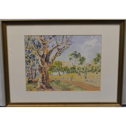 113 - L.C. Hudson Australian watercolour depicting gum tree, signed and inscribed Yass, 1959, in gilt fram... 