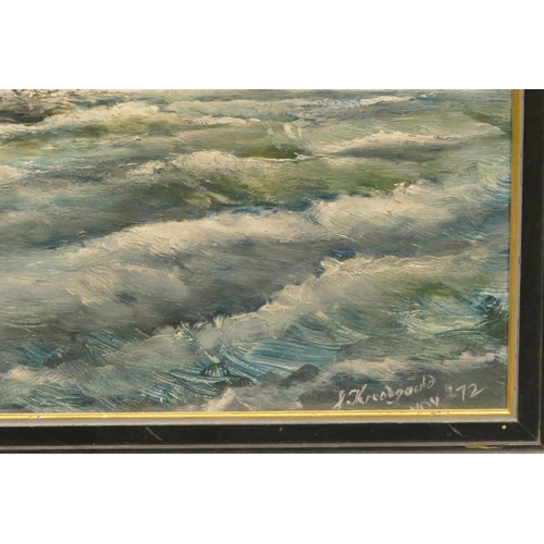 128 - A marine oil on board depicting steam sailing ship, indistinctly signed and dated '72 in black frame... 