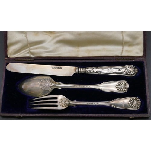 148 - A 3-piece Victorian Harlequin christening set comprising of fork, spoon, London 1851, knife, Sheffie... 