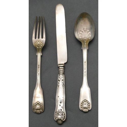 148 - A 3-piece Victorian Harlequin christening set comprising of fork, spoon, London 1851, knife, Sheffie... 