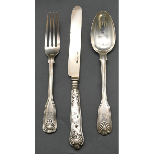 148 - A 3-piece Victorian Harlequin christening set comprising of fork, spoon, London 1851, knife, Sheffie... 