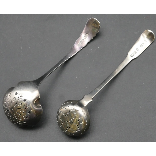 156 - A Georgian silver sifter spoon and a Sheffield silver sifter spoon, 1.5oz (2)