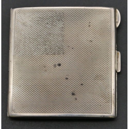 159 - A Chester silver square compact with engine turned decorated hinged front enclosing circular mirror,... 