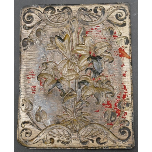 173 - A Birmingham silver rectangular shaped panel with embossed floral and scroll decoration, maker's mar... 