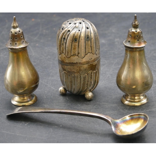 178 - A pair of Victorian Sheffield silver small round bulbous shaped pepper pots, a Victorian silver bulb... 