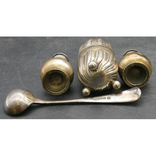 178 - A pair of Victorian Sheffield silver small round bulbous shaped pepper pots, a Victorian silver bulb... 