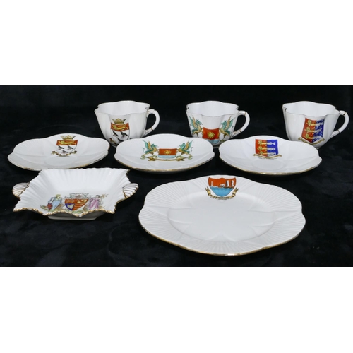 18 - A set of 3 Shelley crested china cups and saucers with matching side plate, a Shelley 1911 Coronatio... 