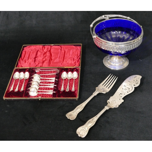 190 - A set of 6 silver plated teaspoons, 6 matching coffee spoons and a pair of matching sugar tongs, all... 