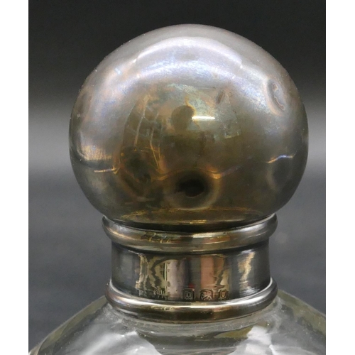 201 - A cut glass round bulbous shaped scent bottle with London silver lid enclosing inner stopper, engrav... 