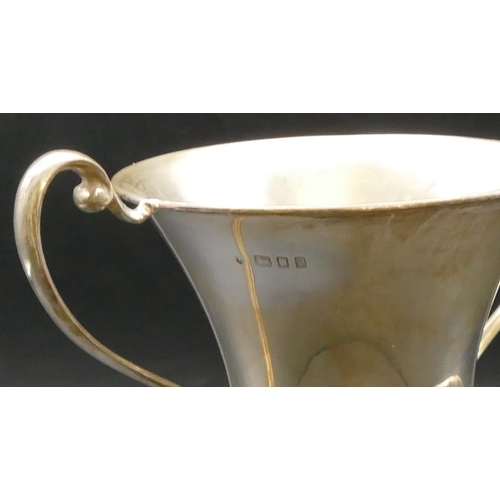 208 - A George V silver round 2-handled trumpet shaped trophy (inscribed with presentation), London 1924, ... 