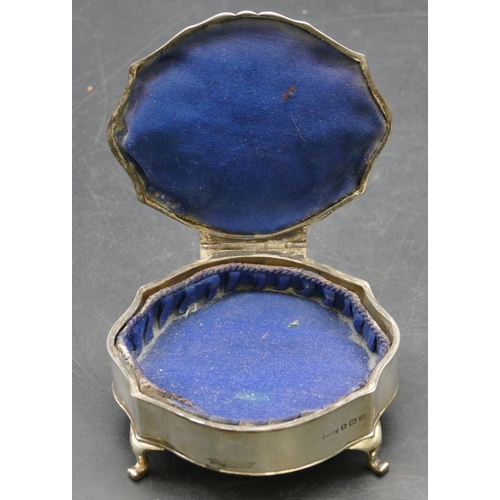 233 - A Birmingham silver scallop shaped trinket box with engine turned hinged lid enclosing blue velvet i... 