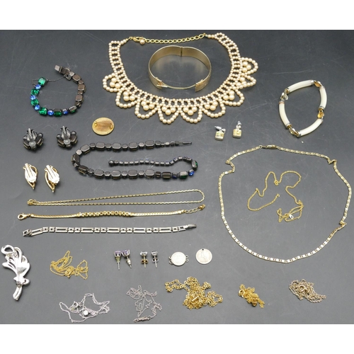 244 - A gilt paste bracelet, 2 pairs of earrings, a gold plated hinged bangle and a quantity of various ot... 