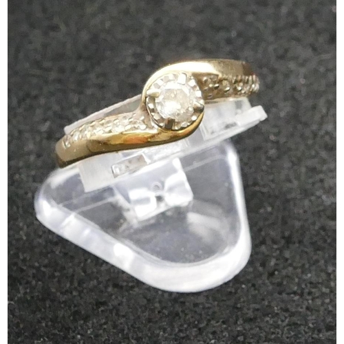 255 - A 9ct gold ladies' ring with twist shoulders set with small diamond, Size M/N, 3 grams gross, a 12ct... 