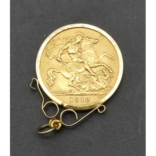 288 - A George V gold half sovereign mounted in 9ct gold removable pendant mount, 1911, 4.6 grams gross