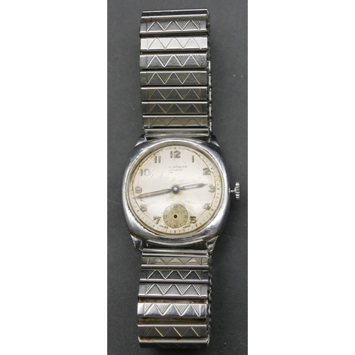 303 - JW Benson, London, stainless steel wristwatch with circular dial, seconds dial and Arabic numerals w... 