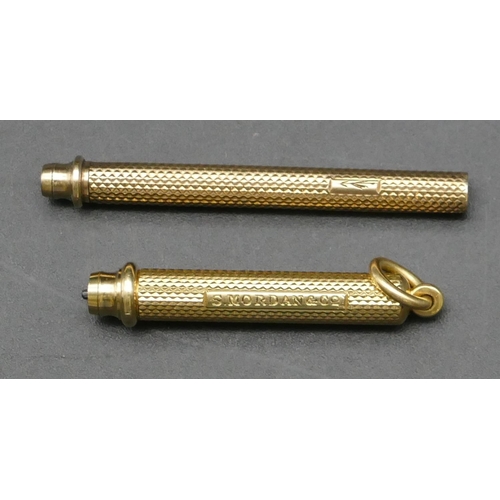 314 - S Mordan & Co, small gold propelling pencil with engine turned decoration, 6.3cm long open, a part g... 