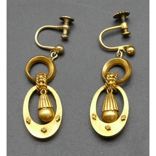 315 - A pair of gold plated oval drop earrings, 5.8 grams